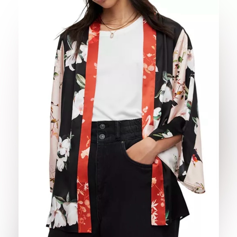 All Saints Floral Kimono Jacket - Black and Orange
